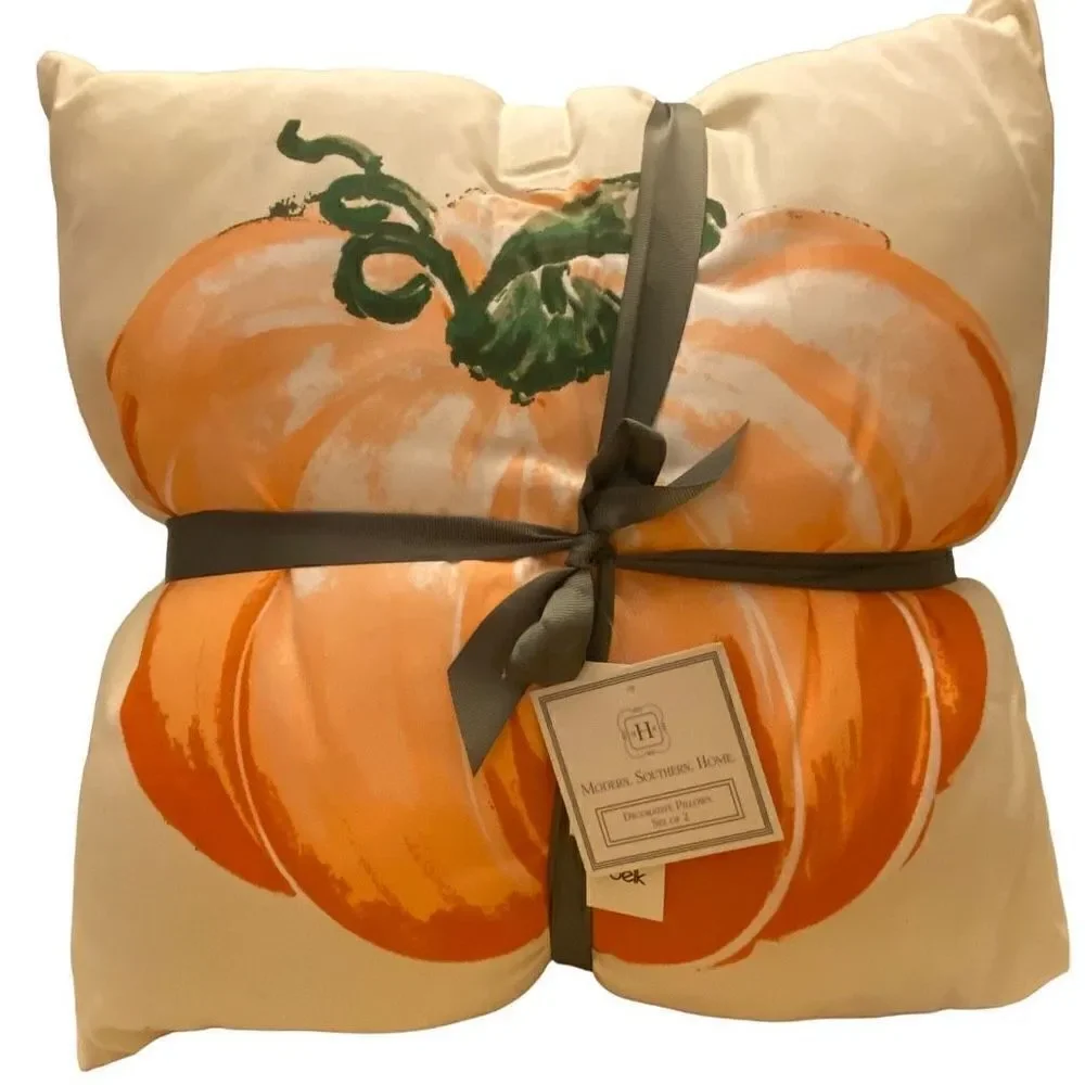 Harvest Home Pumpkin Decorative Pillows Set of 2 NWT Fall / Thanksgiving Decor